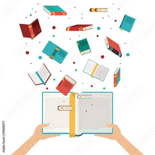 book open set hand read library literature learning knowledge icon. Colorful design. Vector illustration