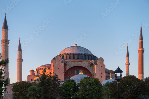 The last rays of sun illuminating Hagia Sophia