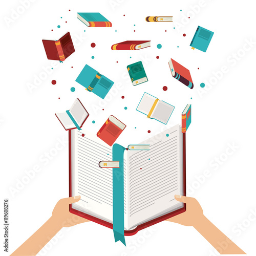 book open set hand read library literature learning knowledge icon. Colorful design. Vector illustration