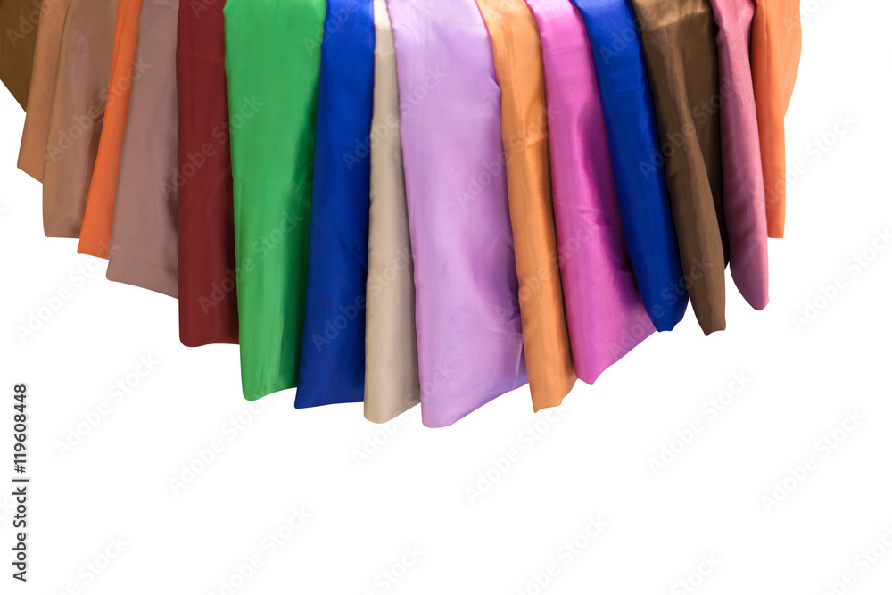 Colorful material of silk or satin fabric isolated.