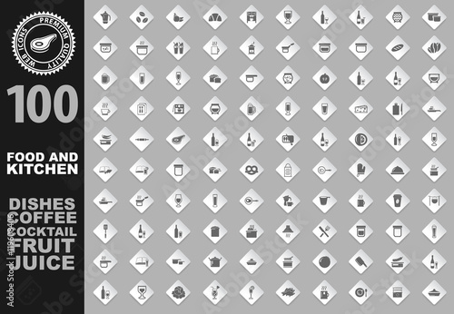 Food and kitchen icons Paper set