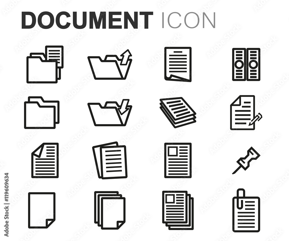 Vector black line document icons set Vector black line document icons set