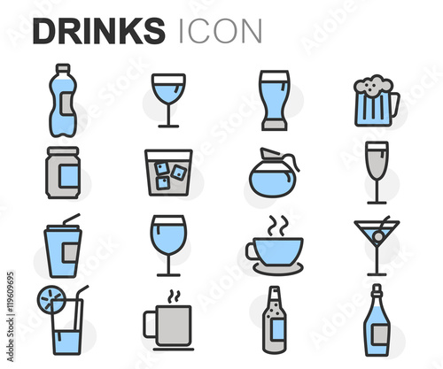 Vector flat line drinks icons set