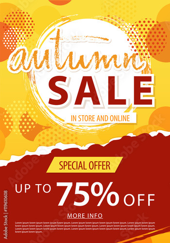 Autumn sale lettering template banner. Vector illustration in yellow, orange, red color.
