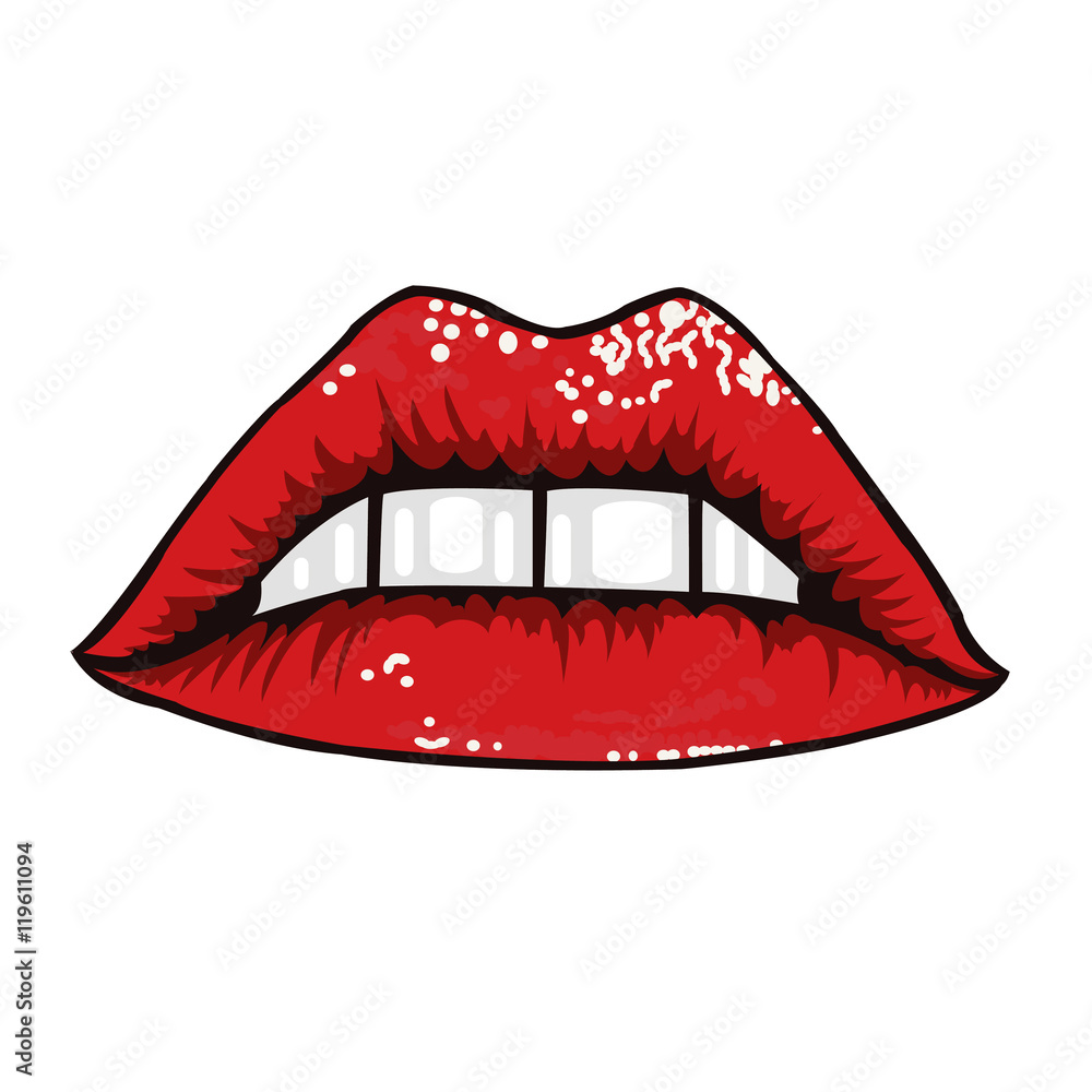 Red lips on white background.Red lips on white background. Vector illustration.