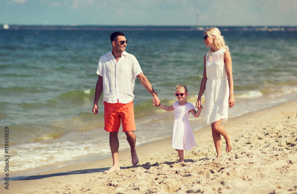 happy family in sunglasses on summer beach happy family in sunglasses on summer beach