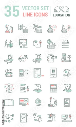 Set Vector Flat Line Icons school and education