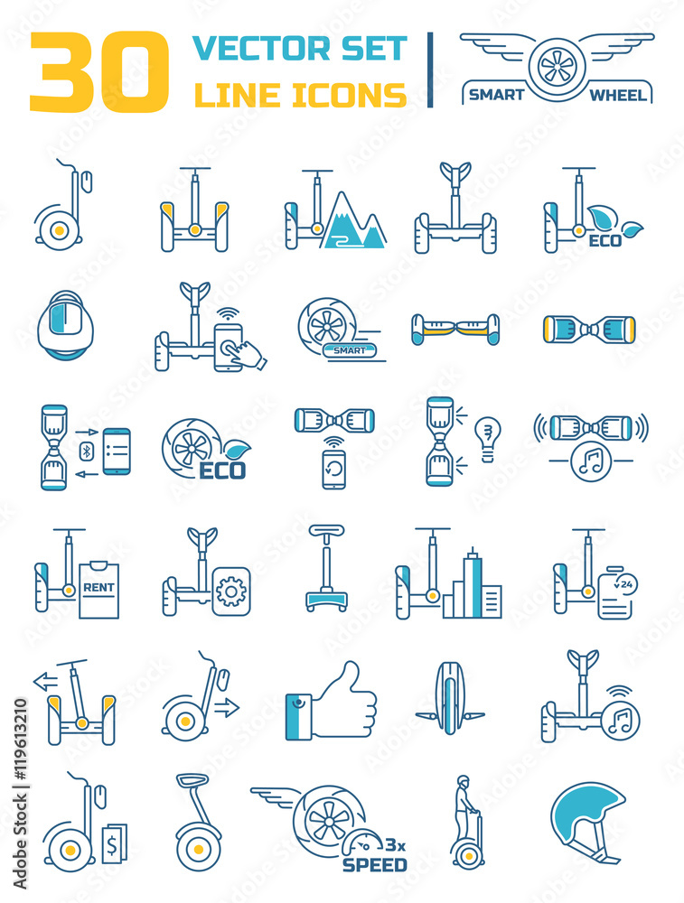Set of linear icons on the topic of the smart eco transport. Mod Set of linear icons on the topic of the smart eco transport. Mod