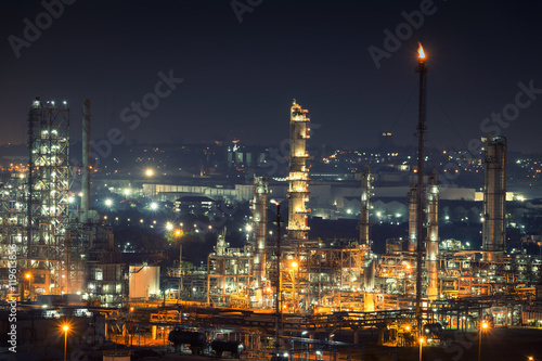 Oil Refinery factory at twilight , petrochemical plant , Petroleum , Chemical Industry © Aunging