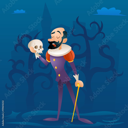 Man medieval suit tragic actor theater stage retro cartoon character design vector illustration