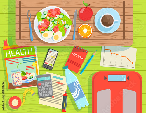 Diet And Weight Loss Elements Set View From Above