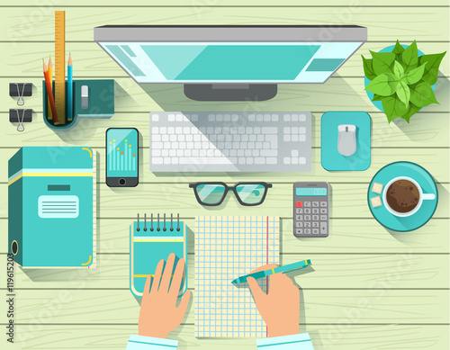 Office Workplace Elements Set View From Above