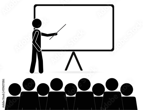 Man at the blackboard. Teacher icon.