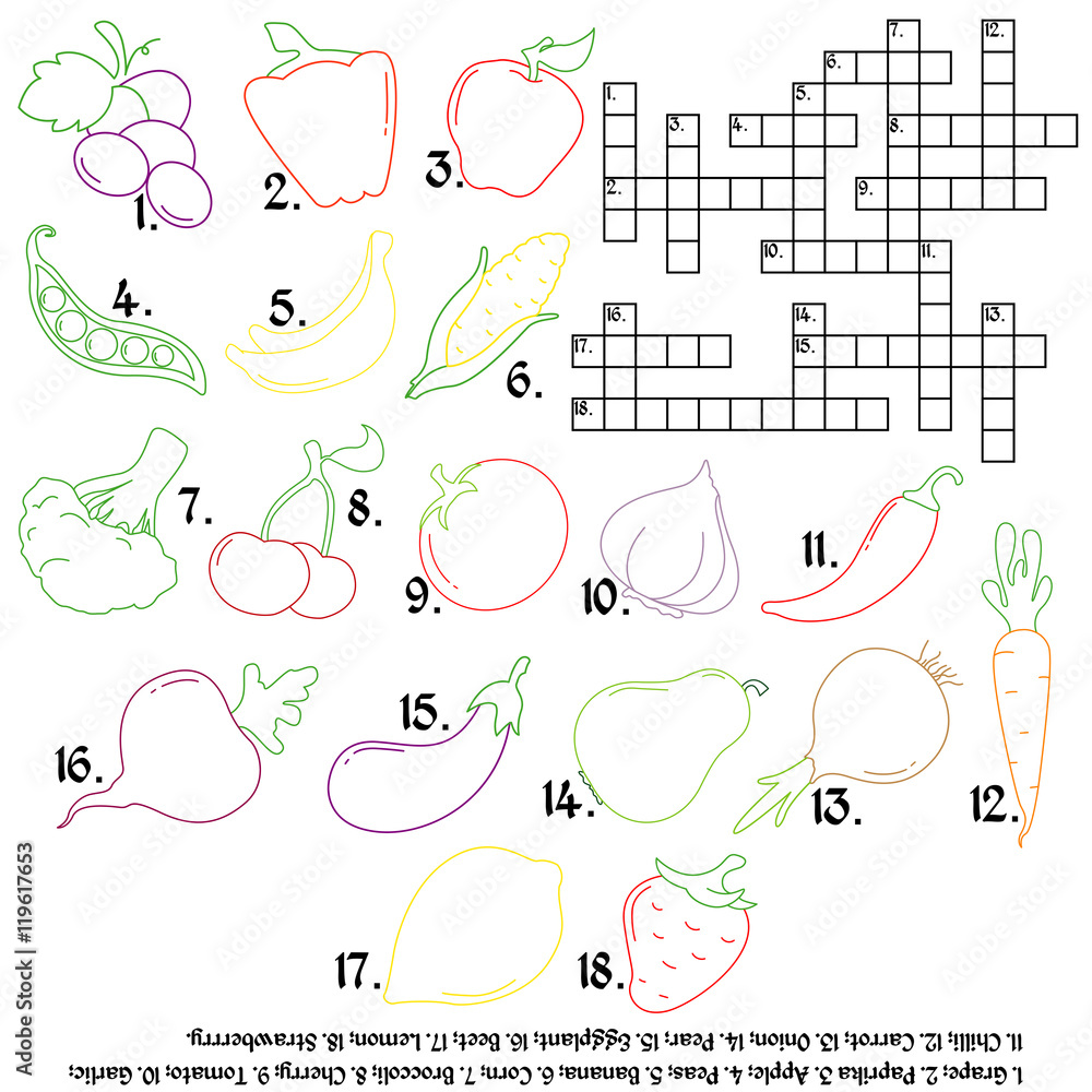 Crossword with vegetables and fruits. educational game ...