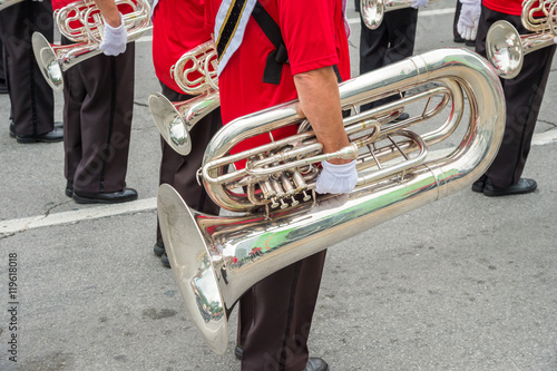 Fanfare in Montreal, close-up of an euphonium. photo