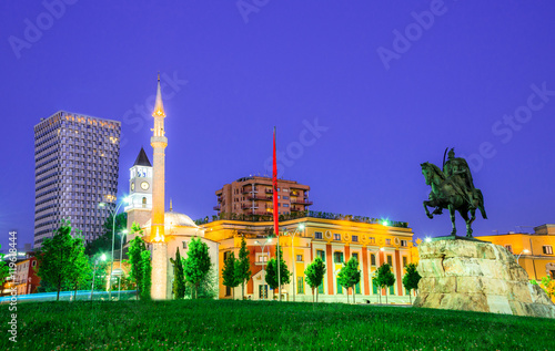 Skanderbeg Square with his statue in Tirana - Albania
 photo