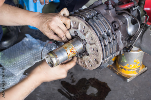 repair brake of aircraft.(Focus on the brake bolts.)