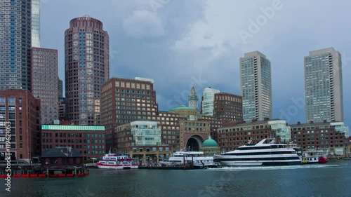 Time Lapse of Financial District and Harbor in Boston, USA