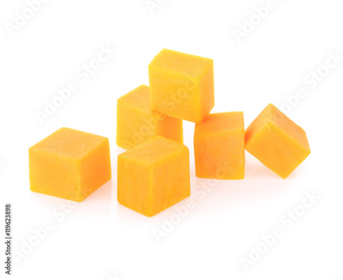 Pumpkin vegetable cube isolated on white