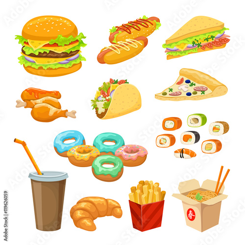 Fast Food Colorful Objects Set