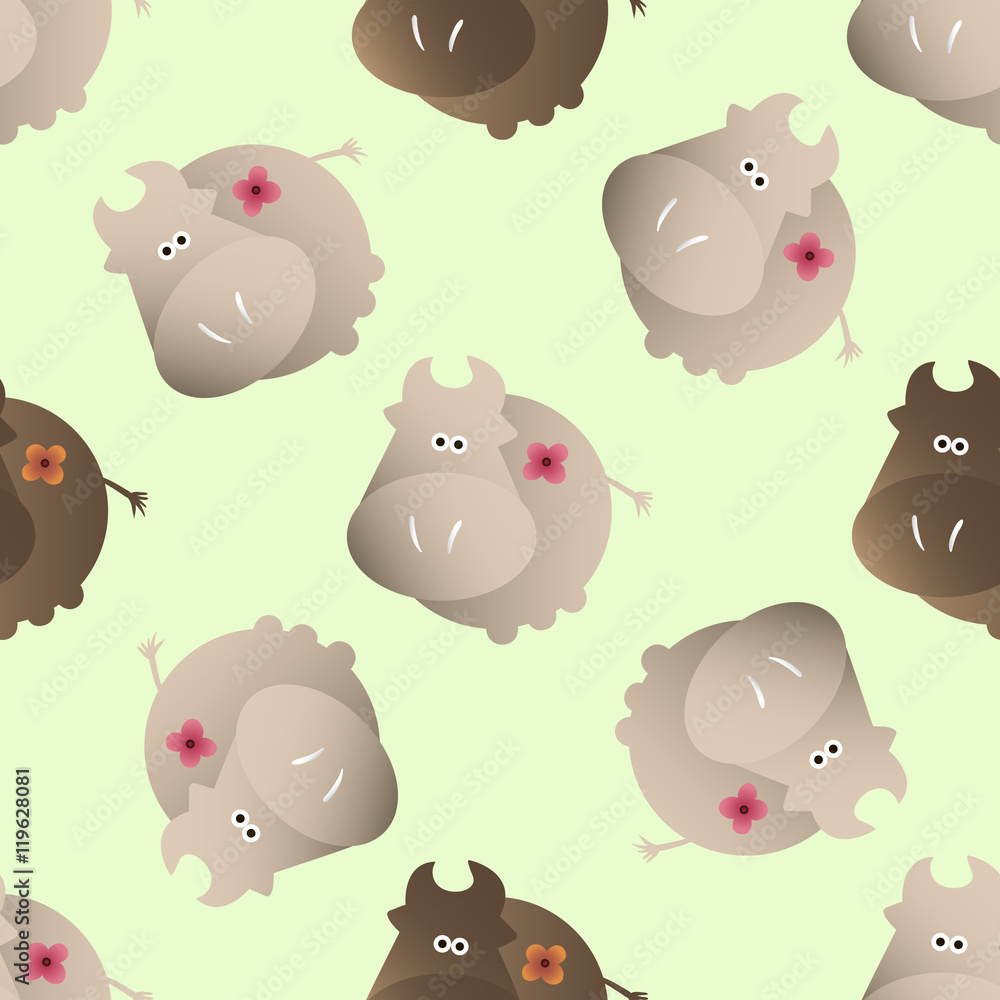 baby seamless pattern with a funny cute farm cows, on a light green background baby seamless pattern with a funny cute farm cows, on a light green background