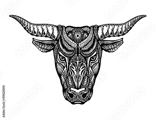 Ethnic ornamented bull, ox or minotaur, taurus. Vector illustration