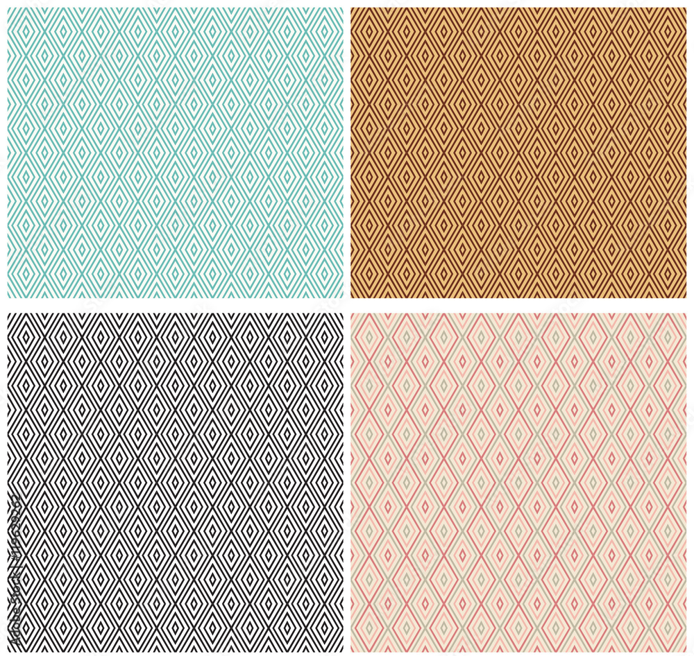 Set of seamless geometric patterns, diamond shape. Pattern swatches are included in vector file.