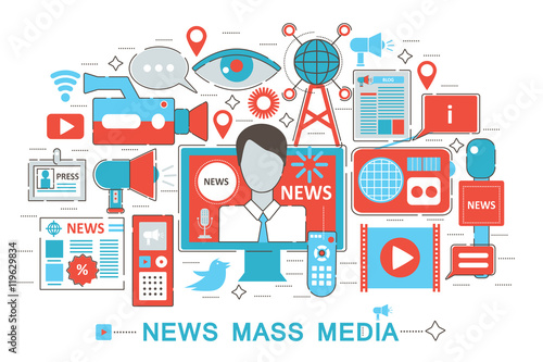 Modern Flat thin Line design News Mass Media concept for web banner website, presentation, flyer and poster.