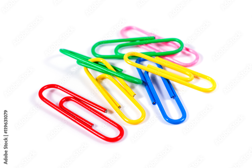 Colorful paperclips isolated on white Colorful paperclips isolated on white