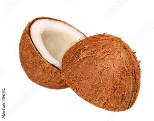 Coconut half isolated on white background  clipping path