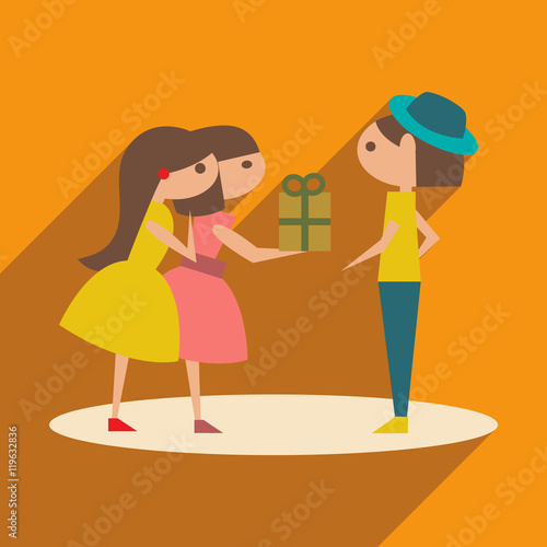 Flat with shadow icon and mobile application Giving gifts