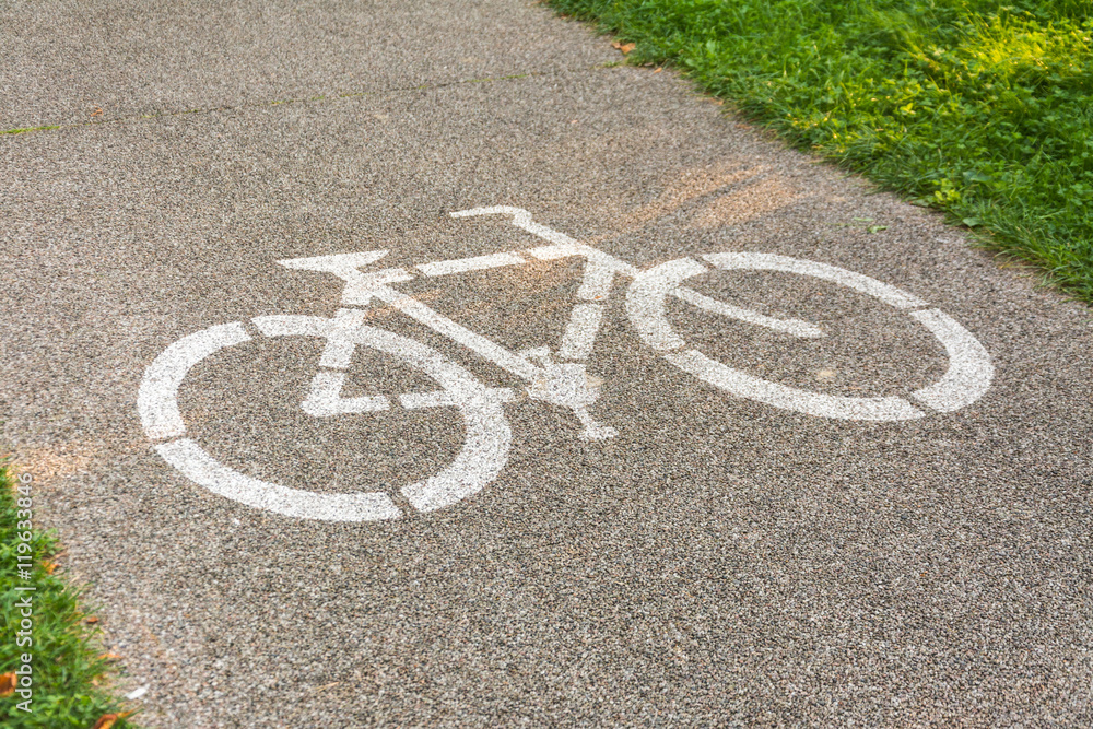 Obraz premium Bicycle path. Bicycle symbol on street.