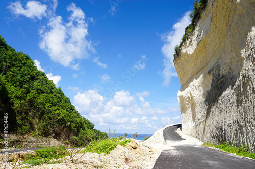 Awesome white cliff on the way to melasti beach in bali island, indonesia photo