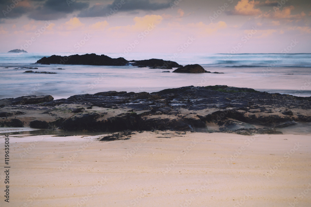 Early morning view of the beach at Polzeath Vintage Retro Filter Early morning view of the beach at Polzeath Vintage Retro Filter