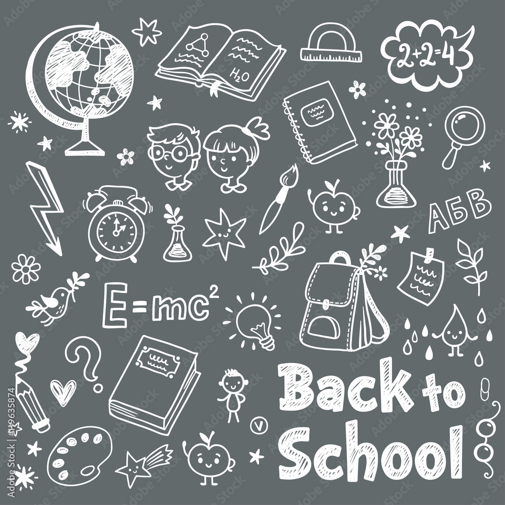 Back to School doodle set on a blackboard. Back to School Vector Illustration. Back to School doodle set on a blackboard. Back to School Vector Illustration.