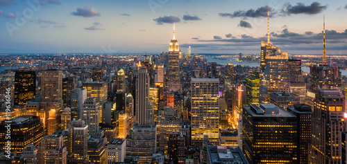 Panoramic view of New York City at sunset