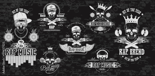 Vector set of logos for rap music style. Logo for t-shirts, musi