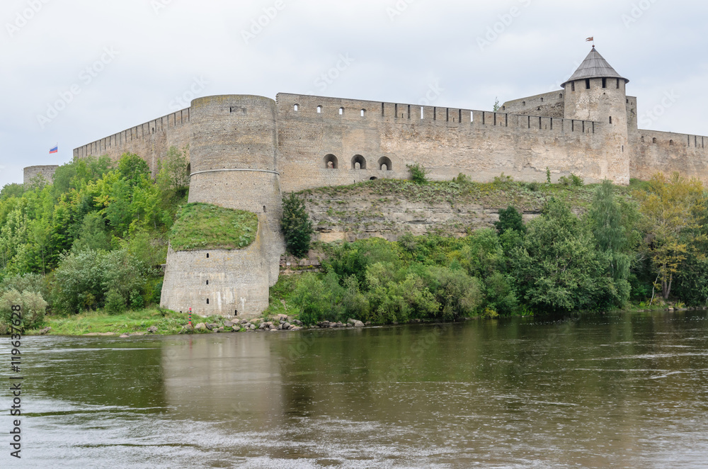 The medieval fortress in Ivangorod on the river Narva, Russia.