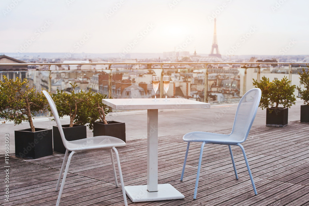 beautiful luxury rooftop restaurant in Paris with panoramic view of the city
