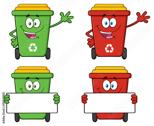 Recycle Bin Cartoon Character 5. Collection Set Isolated On White Background