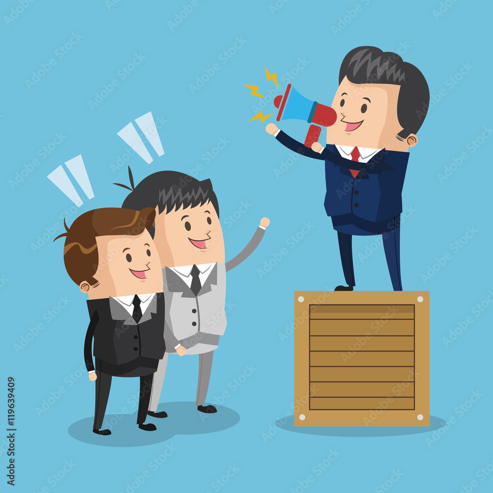 businessman box megaphone male cartoon suit business icon. Colorful and flat design. Vector illustration