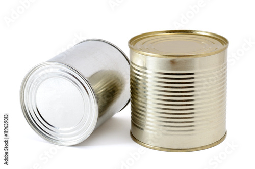Tin cans on white background