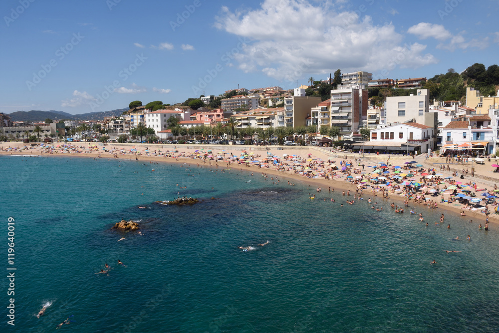 Beach in the seaside town of Blanes, Costa Brava, Girona provinc