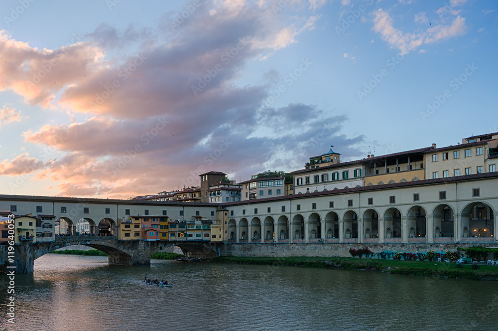 Ponte Vecchio and Vasari corridor on Arno river
