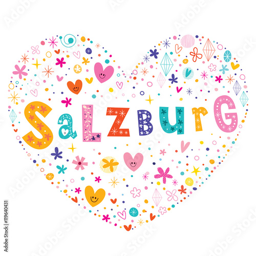 Salzburg city in Austria heart shaped type lettering vector design