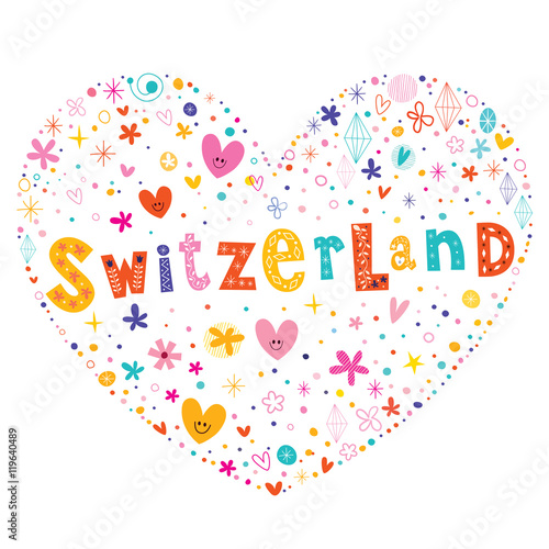 Switzerland heart shaped type lettering vector design