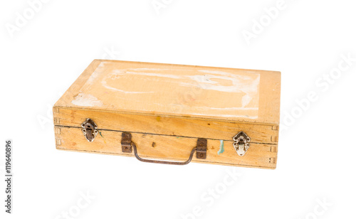 Wooden suitcase isolated on white background