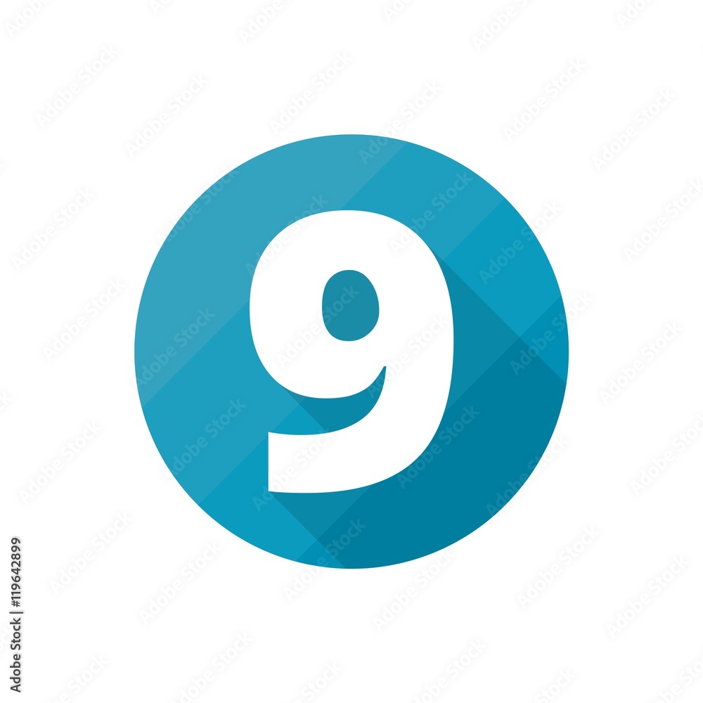 Number symbol 9, Flat icons set with long shadow Number symbol 9, Flat icons set with long shadow