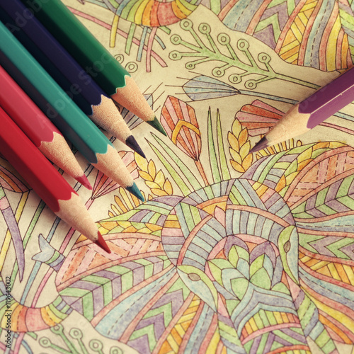 The coloring book for adults hobby with pencils