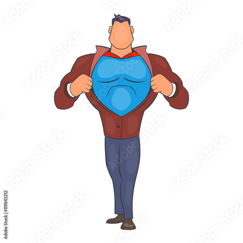 Superhero tearing his shirt icon in cartoon style isolated on white background